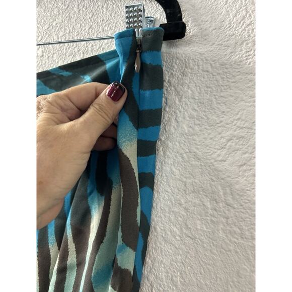 Vintage Peter Nygard Womens Sz 16 Blue Silk Abstract Striped Skirt & Blouse Set - Picture 14 of 16